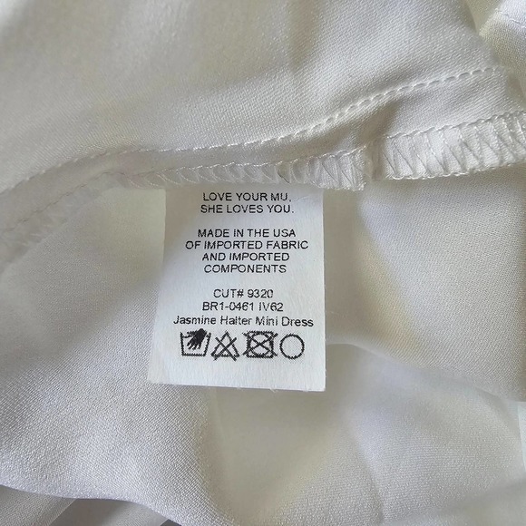 LAST ONE Show Me Your Mumu Jasmine Halter Mini Dress Ivory Luxe Satin - Picture 5 of 6